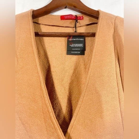 n: Philanthropy Sweatshirt Dress Womens V Neck Tan Long Sleeve Wrap Size Small - Picture 9 of 11